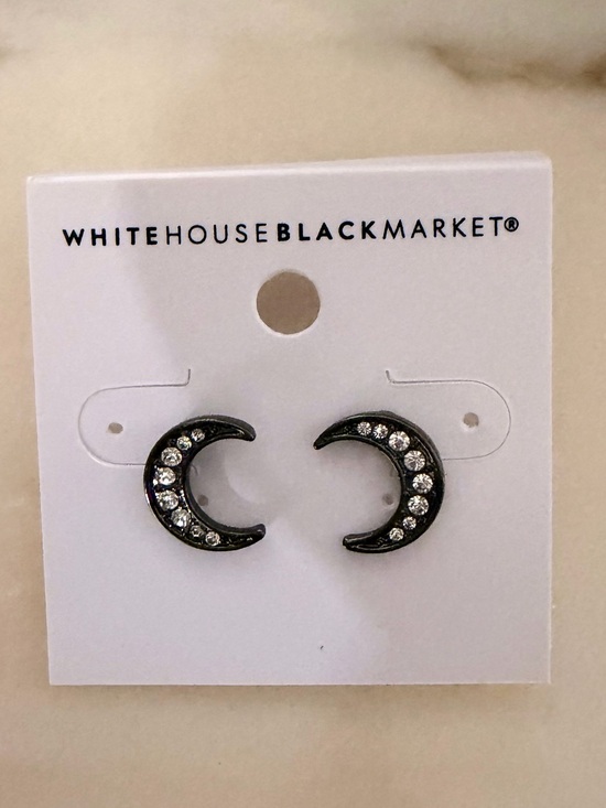 White House Black Market Jewelry - White House Black Market Black Crescent Moon Crystal Stud Earrings